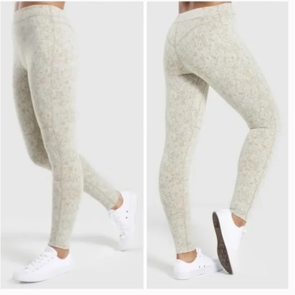 GYMSHARK Fleur Textured Leggings Washed Khaki Marl Size XS - Picture 2 of 11